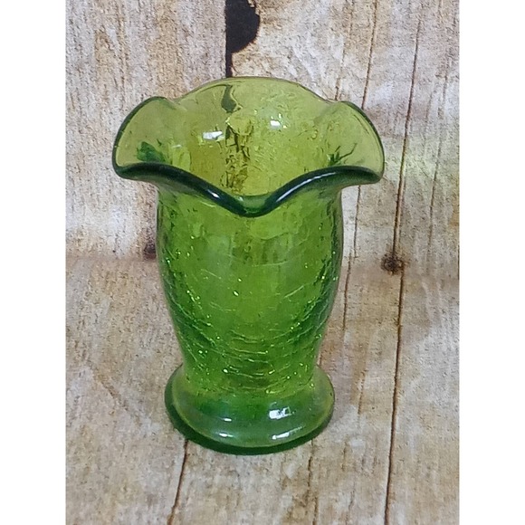 Green Crackle Glass Bud Vase Miniature Succulent Air Plants Planter (9A) - Picture 4 of 6